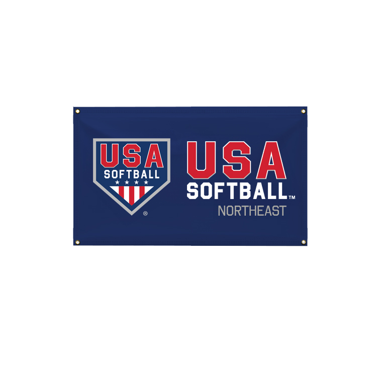 6'x3' Blue Vinyl Banner, USA Softball Primary and Secondary Stacked by Region